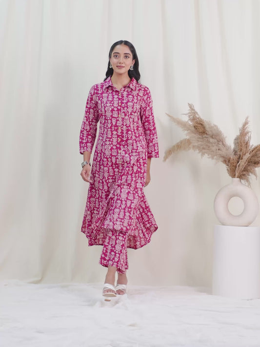 Soft Cotton Floral High Low Pink Kurta