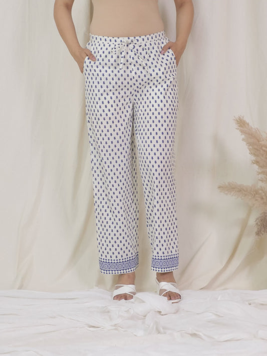 Soft Cotton Butti Off White Straight Trousers