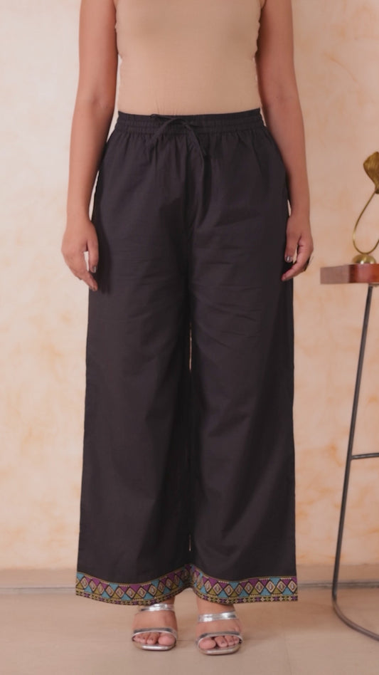 Soft cotton Solid Black Palazzo