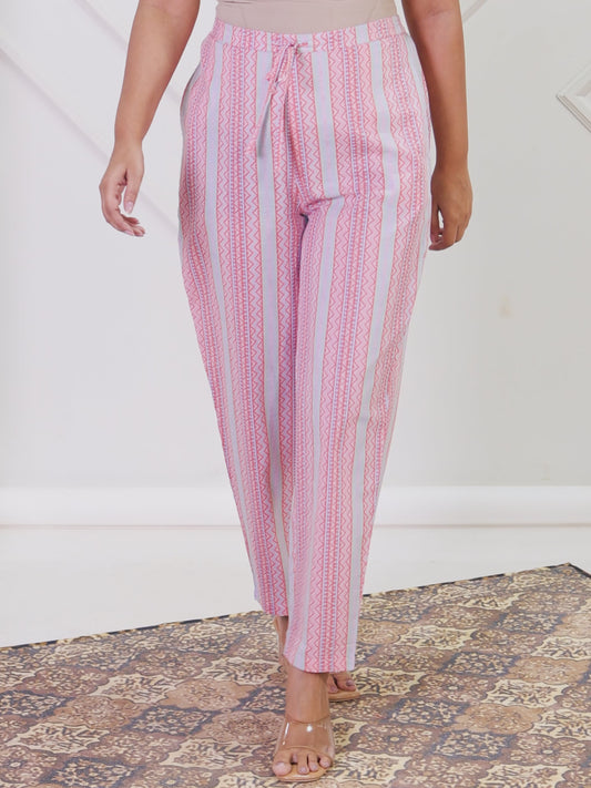 Soft Cotton Striped Peach Tapered Trousers