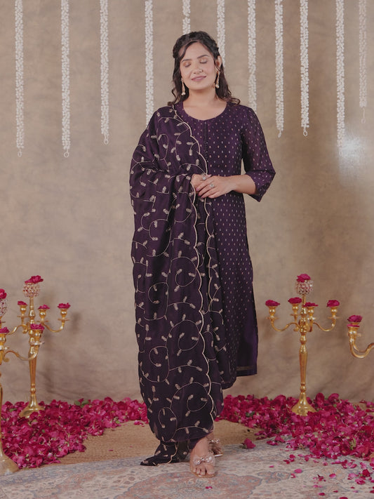 Chanderi Solid Straight Purple Kurta