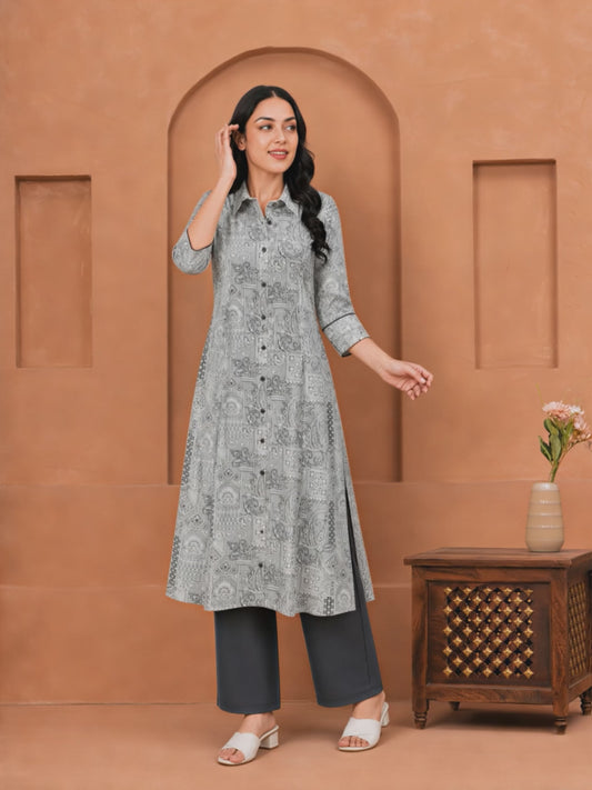 Soft Cotton Patchwork High Low Black Kurta