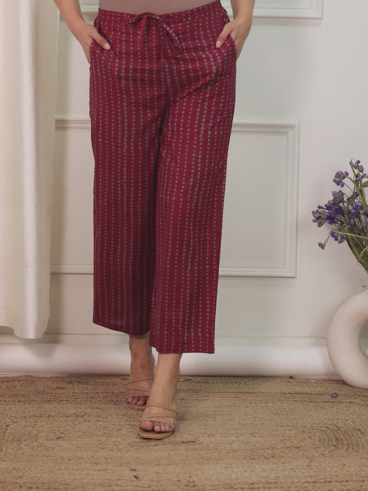 Soft Cotton Floral Maroon Straight Trousers