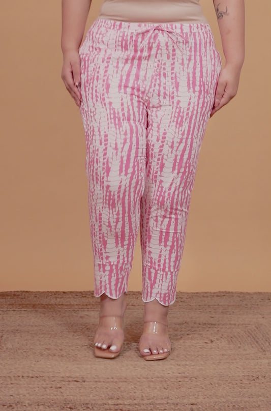 Embroidered Soft Cotton Tie-Dye Pink Tapered Trousers