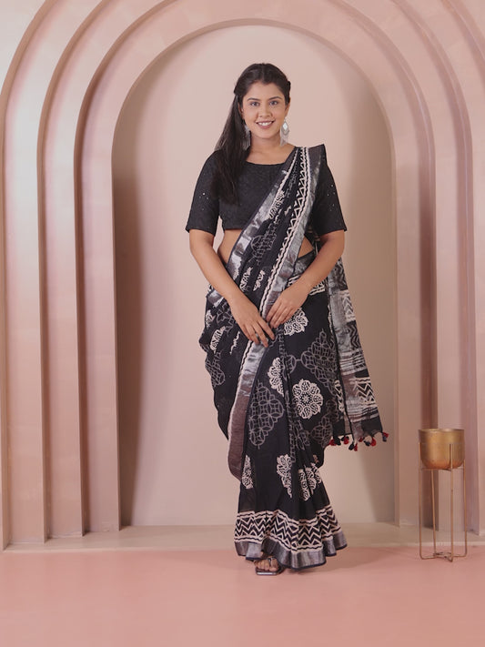 Soft Cotton Butti Black Saree