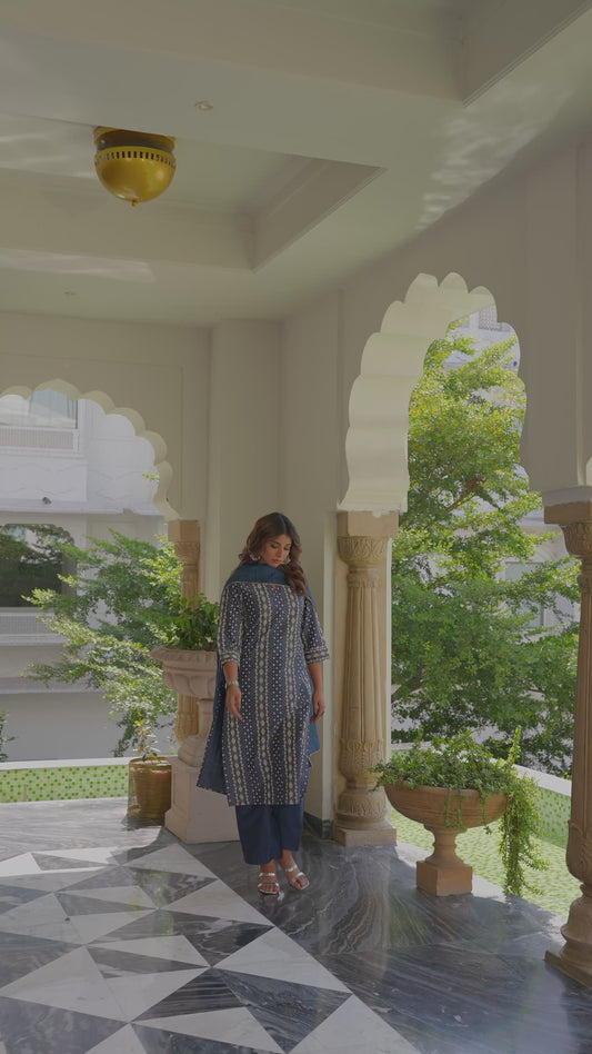 Chanderi Dew Drop Straight Blue Kurta