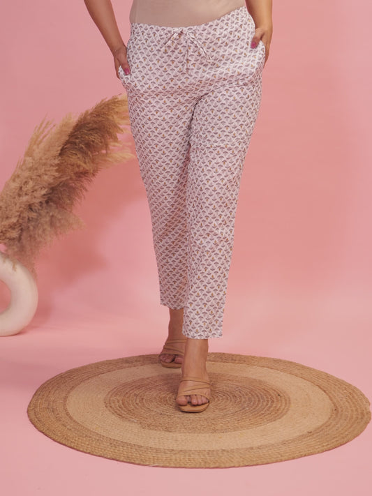 Soft Cotton Floral Grey Tapered Trousers