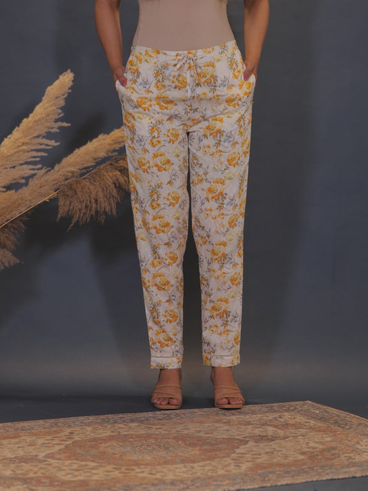 Textured Cotton Floral Pant