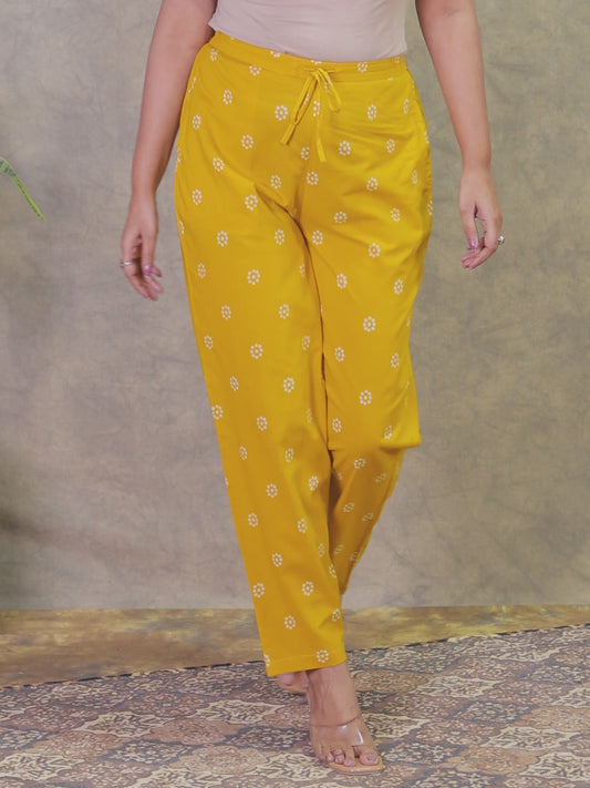 Soft Cotton Bandhani Yellow Tapered Trousers