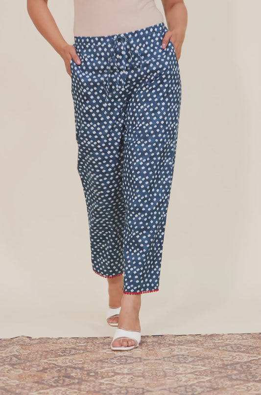 Soft Cotton Abstract Blue Straight Straight Trousers