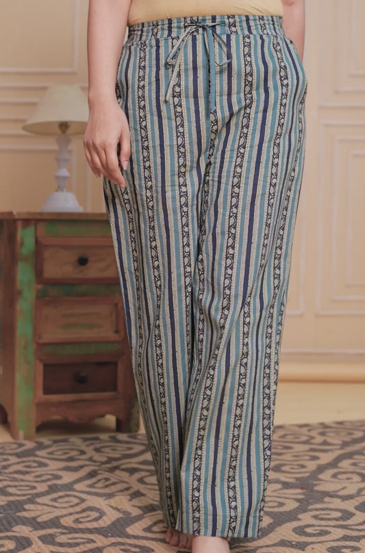 Soft Cotton Floral Blue Straight Trousers