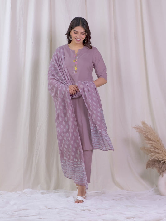 Soft Cotton Solid A-line Purple Kurta