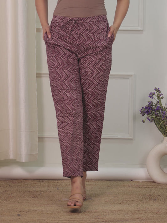 Soft Cotton Striped Purple Tapered Trousers
