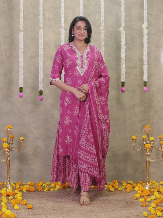 Embroidered Soft Cotton Floral Straight Pink Kurta