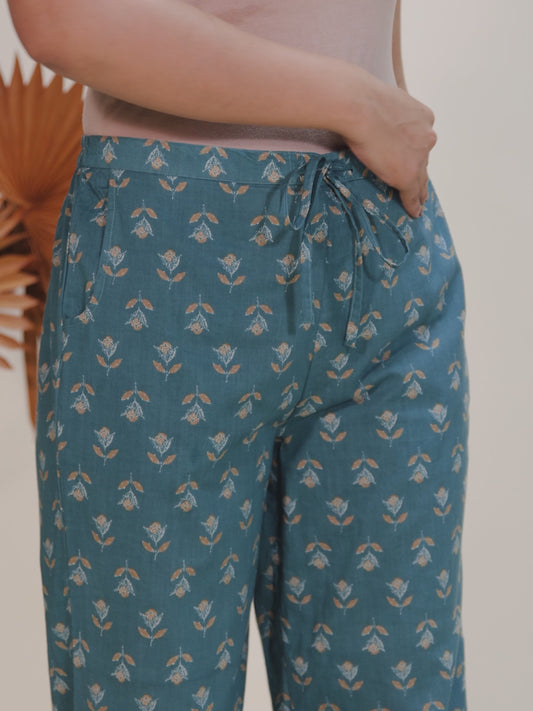 Soft Cotton Floral Green Straight Trousers