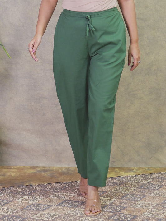 Soft Cotton Solid Green Flared Trousers