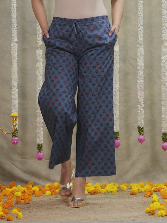 Soft Cotton Block Blue Palazzo