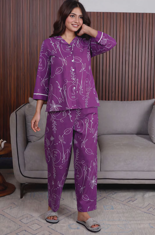 Soft cotton Abstract Straight Purple Top
