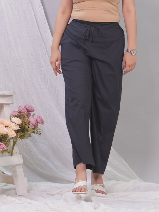 Soft Cotton Solid Black Palazzo