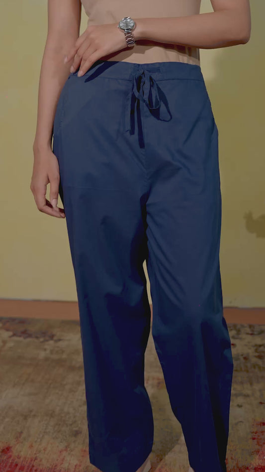 Soft Cotton Solid Indigo blue Straight Trousers