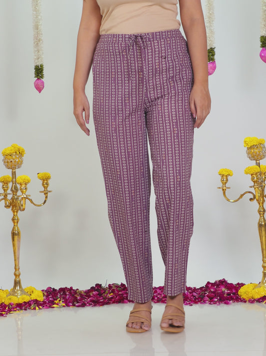 Soft Cotton Striped Purple Tapered Trousers