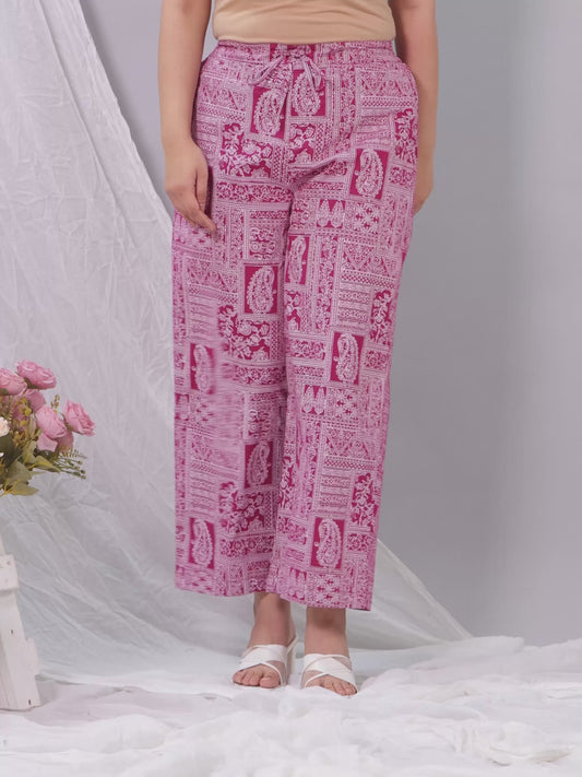Soft Cotton Placement Print Pink Palazzo