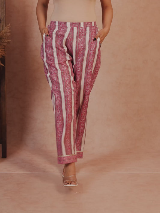 Lurex Cotton Striped Multicolor Tapered Trousers