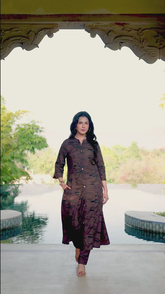 Viscose Abstract A-line Brown Kurta
