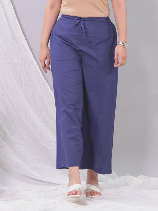 Soft Cotton Solid Blue Palazzo