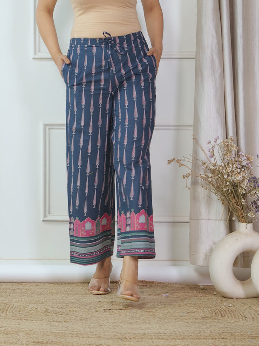 Soft Cotton Patchwork Blue Palazzo