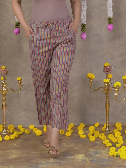 Soft Cotton Striped Red Straight Trousers