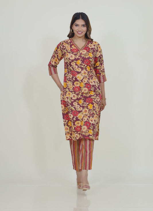 Kantha Cotton Floral Kurta