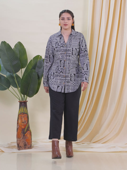 Soft Cotton Patchwork Straight Blue Kurta