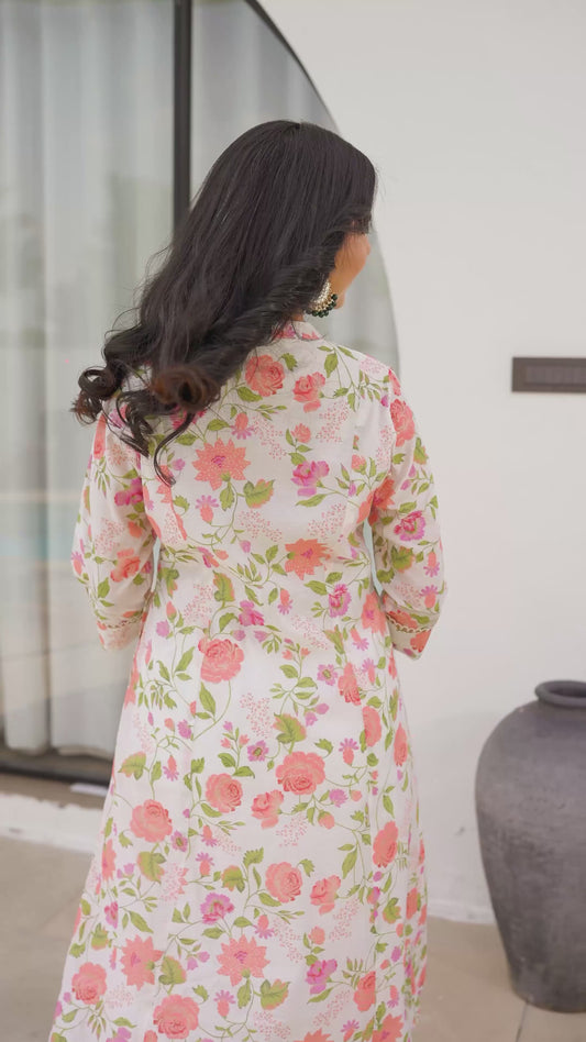 Chanderi Floral Straight Off White Kurta