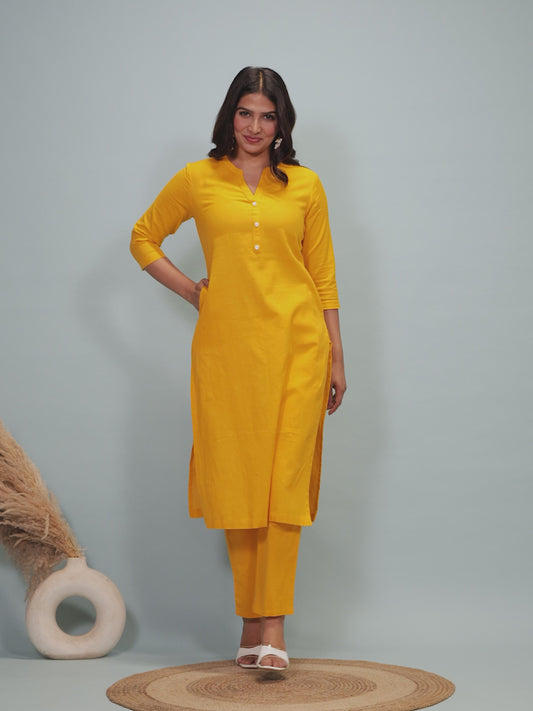 Natural Cotton Solid Straight Yellow Kurta