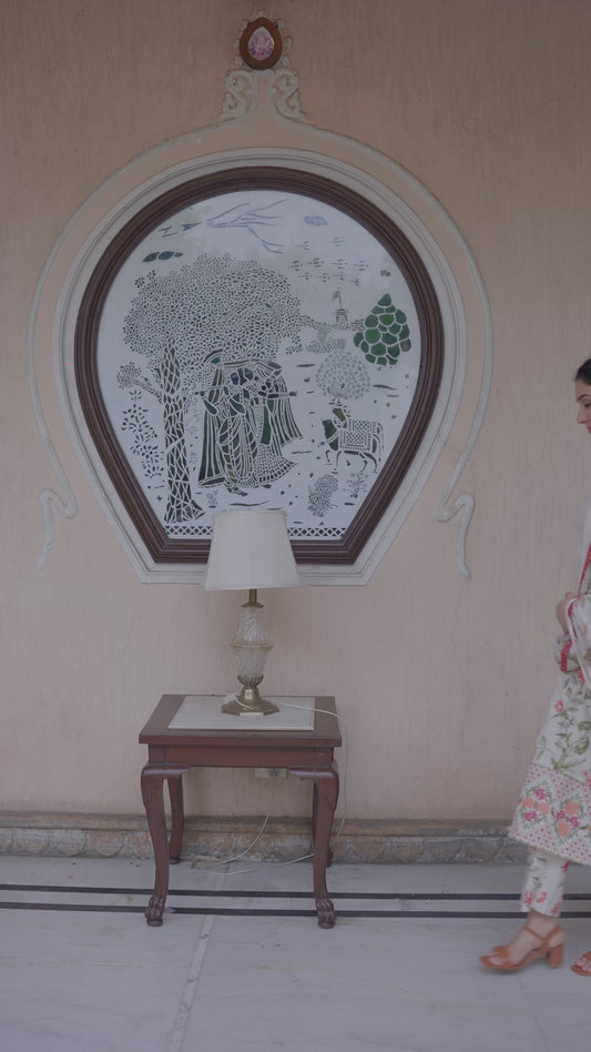 Linen Cotton Floral Straight Off White Kurta