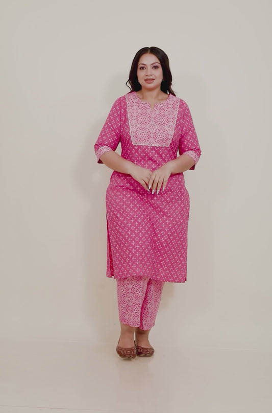 Soft Cotton Bandhani Straight Pink Kurta