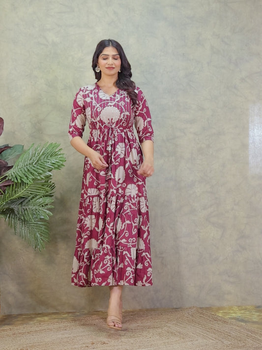 Embroidered Soft Cotton Floral A-line Pink Dress