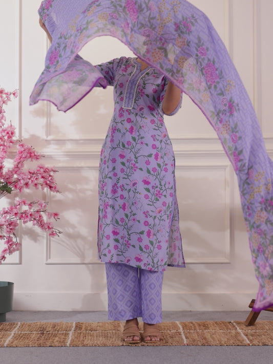 Embroidered Soft Cotton Solid Purple Kurta