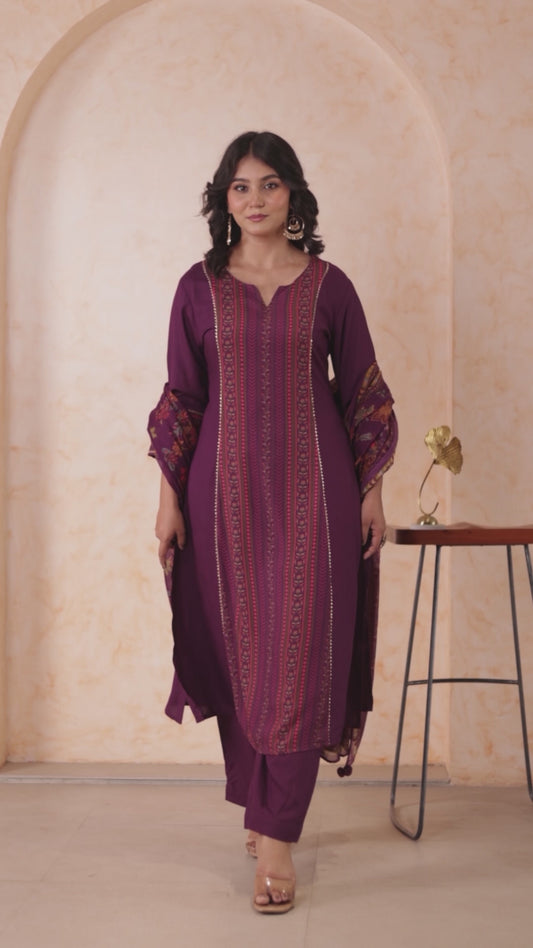 Viscose Solid A-line Purple Kurta