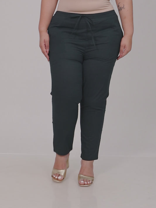 Soft Cotton Solid Green Tapered Trousers