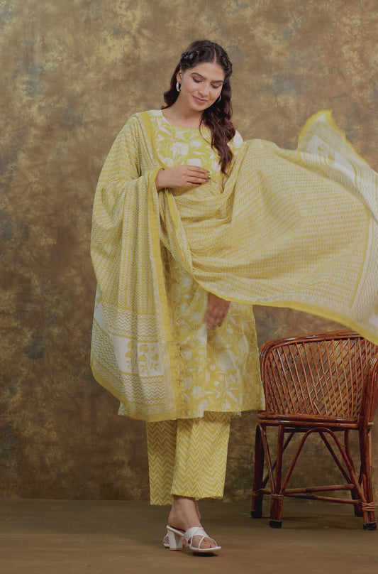 Soft Cotton Floral Flared Green Kurta