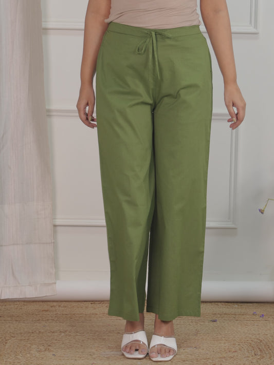 Soft Cotton Solid Green Palazzo