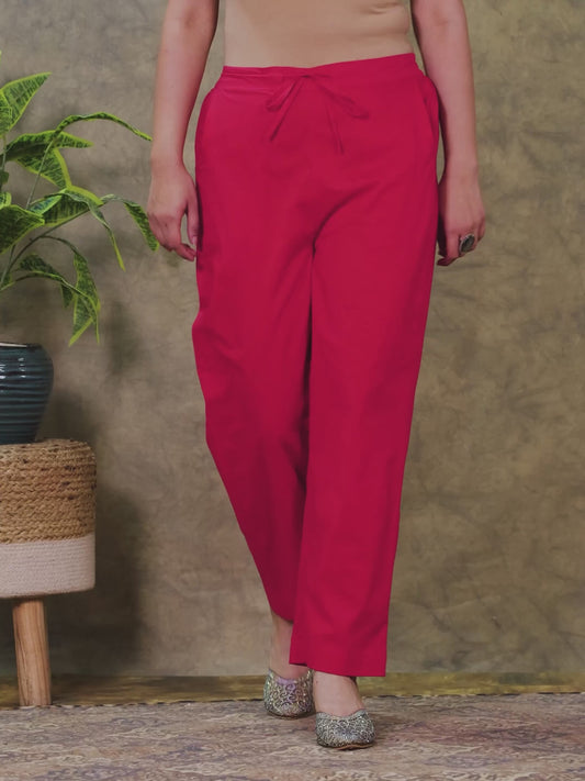 Soft Cotton Solid Red Straight Trousers
