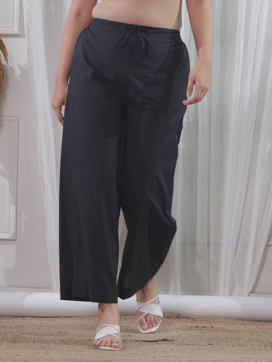 Soft Cotton Solid Black Palazzo