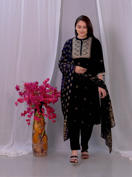 Viscose Rogan Straight Black Kurta