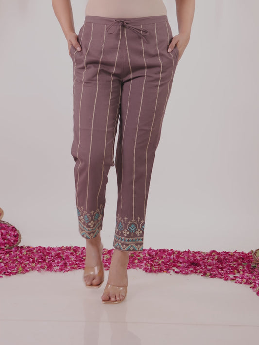 Linen Cotton Solid Brown Tapered Trousers