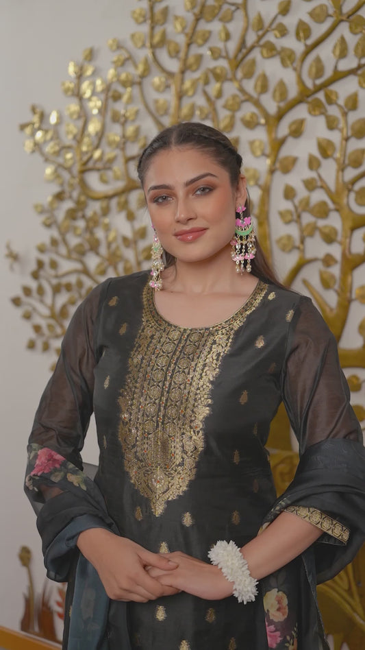 Jacquard Solid Black Kurta