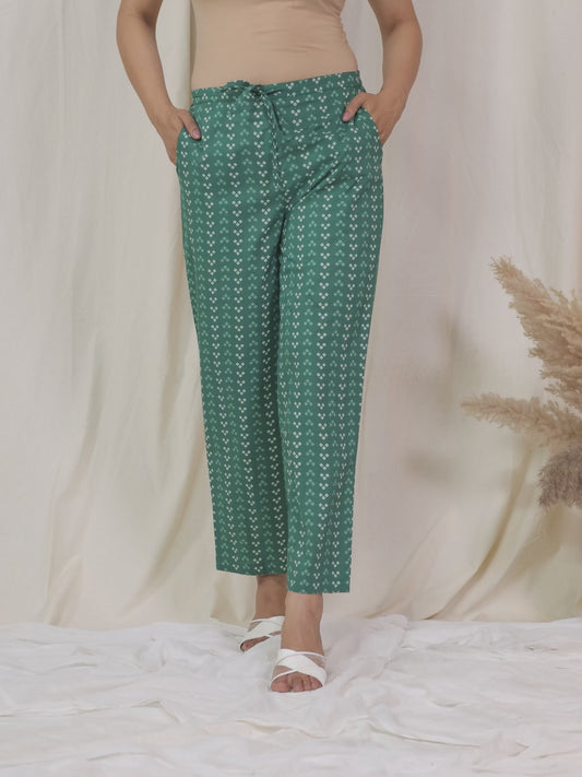Soft Cotton Bandhani Green Straight Trousers