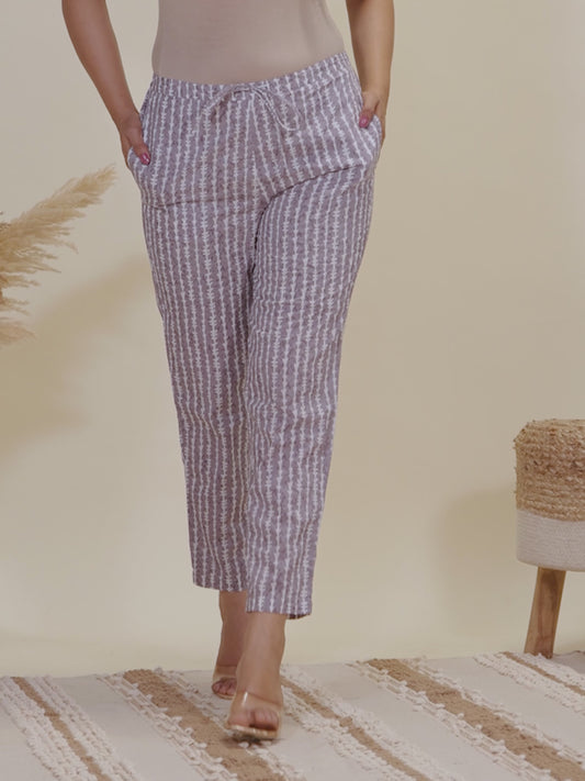 Soft Cotton Geometric Grey Tapered Trousers